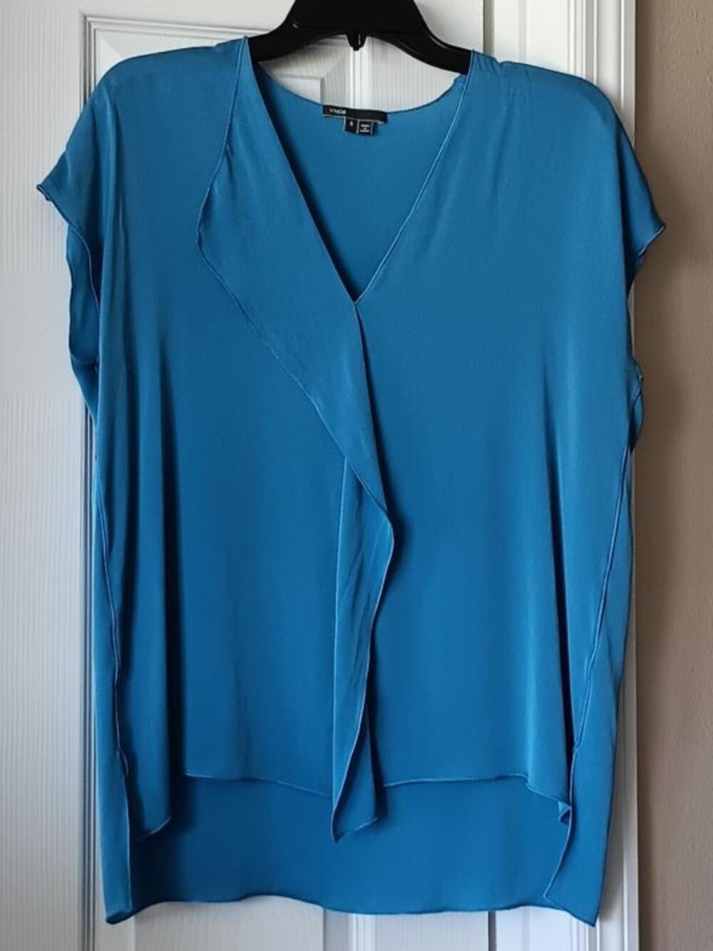 VINCE Womens Top Silk Short Sleeve V Neck Light Blue Size S / P